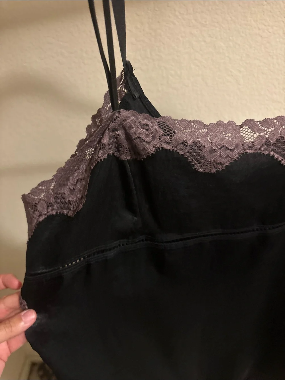 Free People Black Slip Dress with Mauve Lace Trim